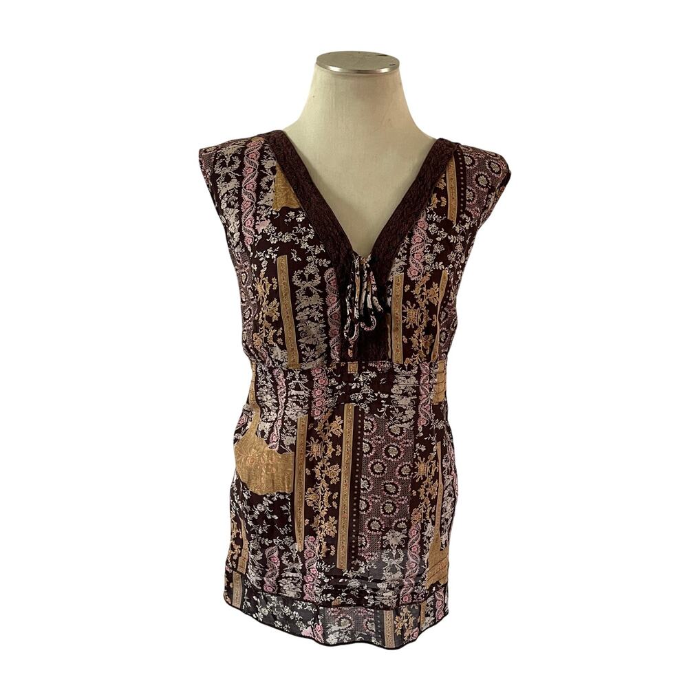 Vtg Y2K 2000s Boho Tank Top Plus Sz 22W/24W/3X Crochet Floral Loose Forest Fairy